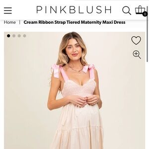 Pink Blush Cream Ribbon Strap Maternity Dress